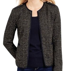 Talbots Tweed Boucle Lady Jacket Size 4 Italian Wool Alpaca Navy Green Preppy.